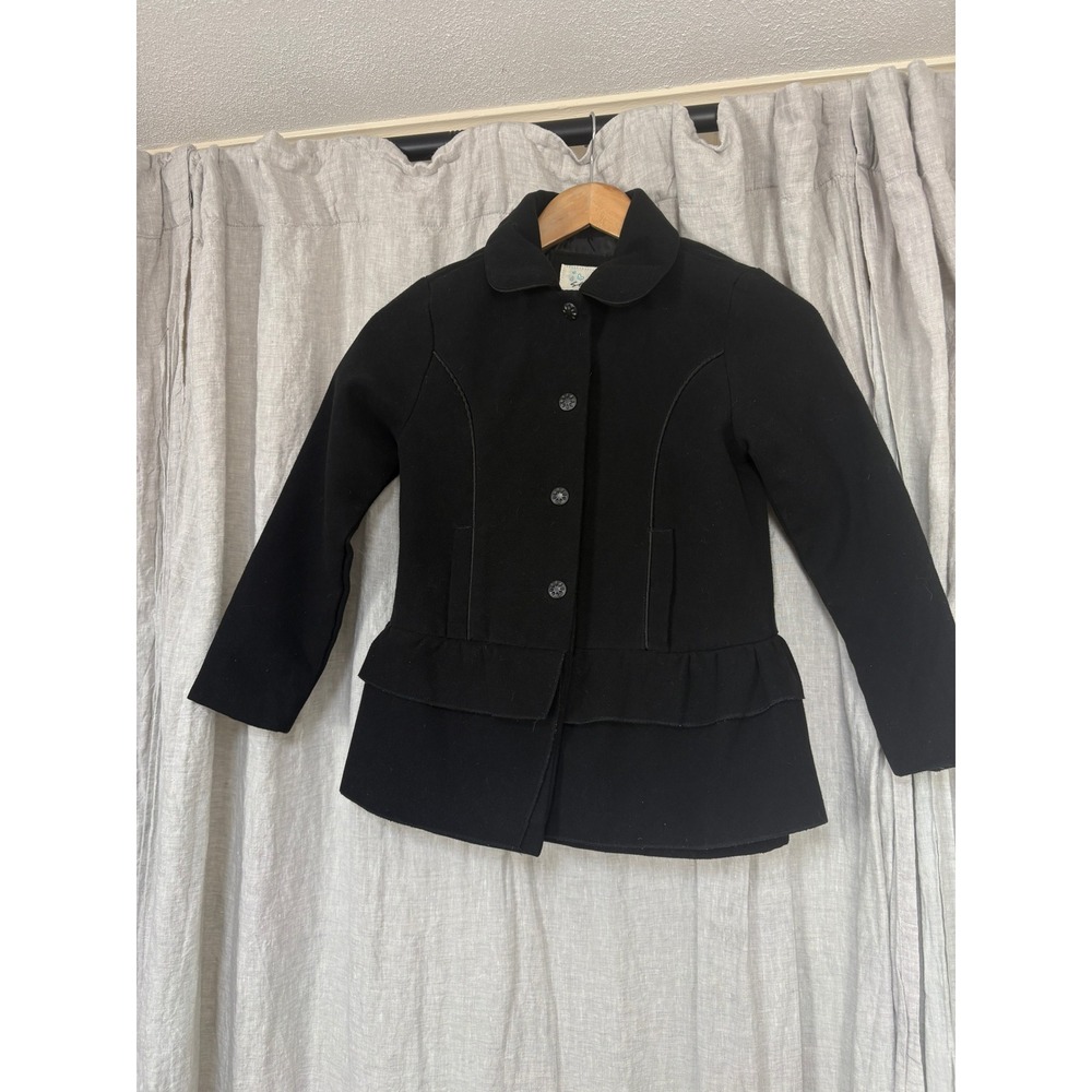 Sebby Girls Peplum Ruffle Coat Size 7 Black Excellent Button Front Jacket